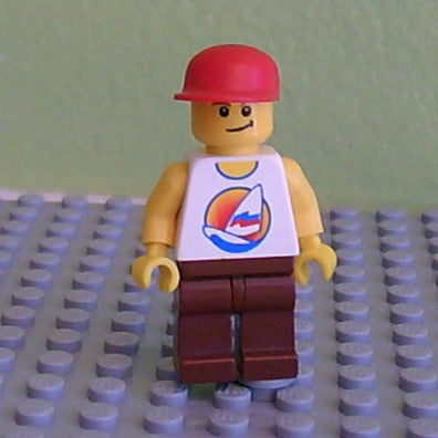 LEGO Minifigure-Surfboard on Ocean - Reddish Brown Legs, Red Cap-Town / City-GEN024-Creative Brick Builders